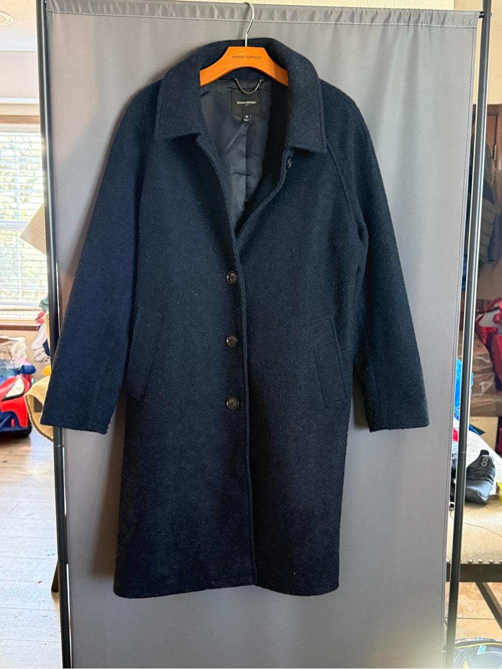 Banana Republic Navy Wool Blend Single-Breasted Pea Coat